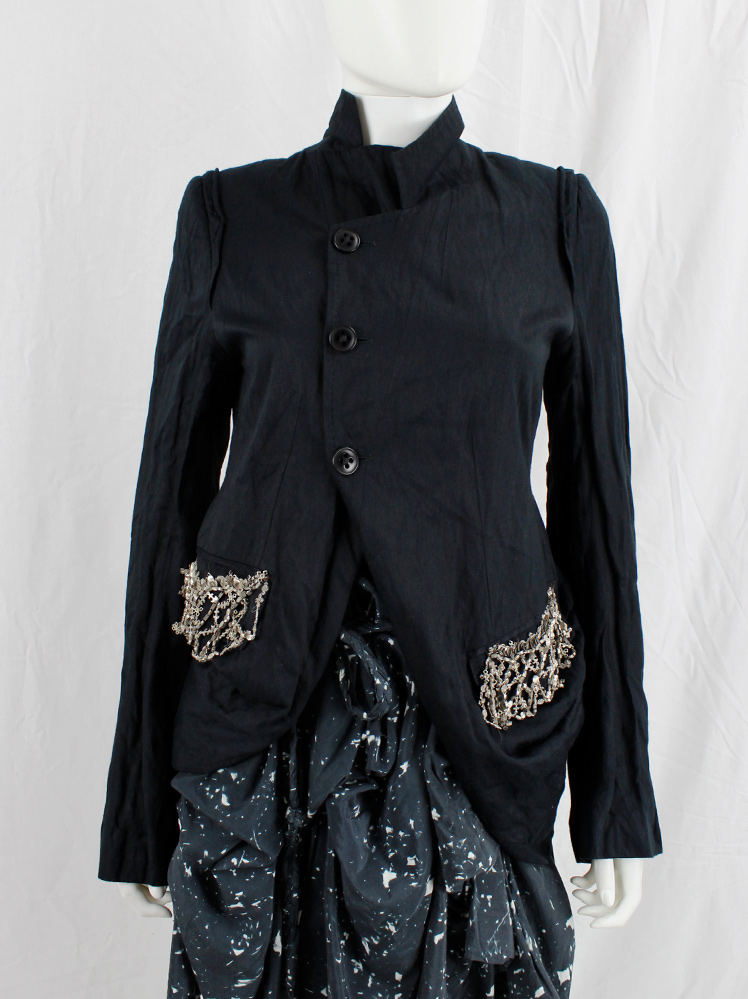 Ann Demeulemeester dark blue wrinkled asymmetric jacket with