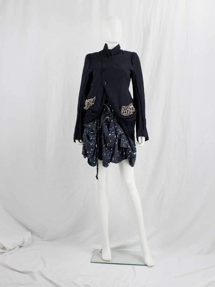 Ann Demeulemeester dark blue wrinkled asymmetric jacket with Ann Demeulemeester dark blue wrinkled asymmetric jacket with