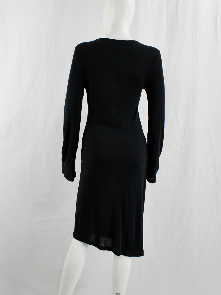 Ann Demeulemeester black dress with draped hip and wide sleeves