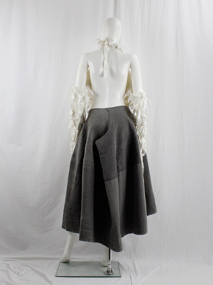 Junya Watanabe grey deformed wide bell skirt with diagonal