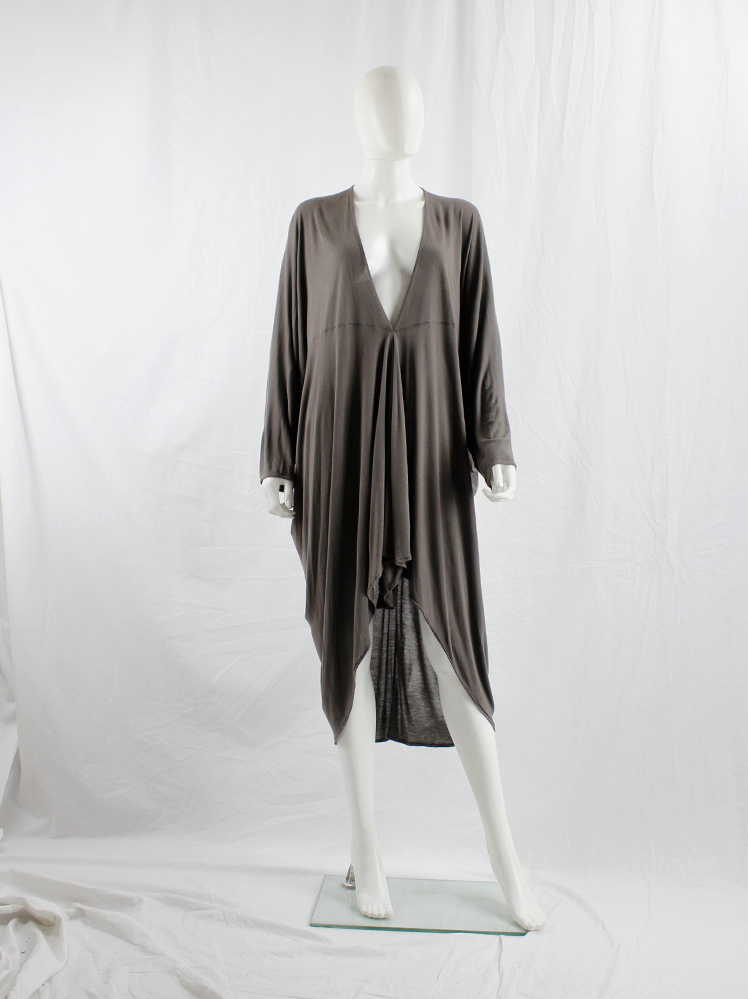 VIP【送料関税込】RICK OWENS WINGED LONG DRESS Rick Owens ISLAND brown draped batwing dress with deep v