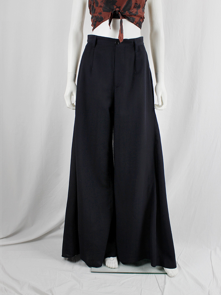 Dirk Bikkembergs dark blue extra wide trousers with draped skirt 