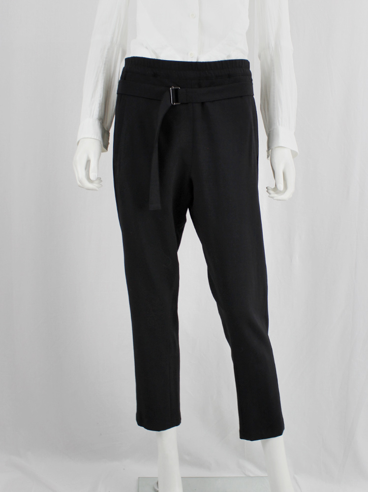 Ann Demeulemeester black harem trousers with belt strap across the