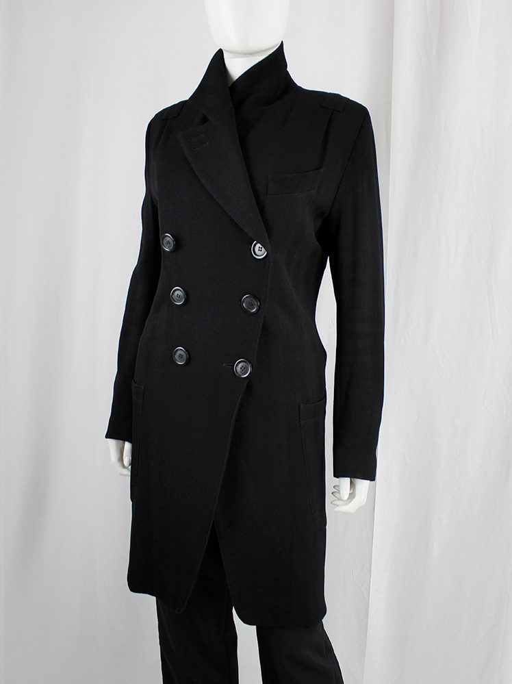 Ann Demeulemeester black long coat with asymmetric double