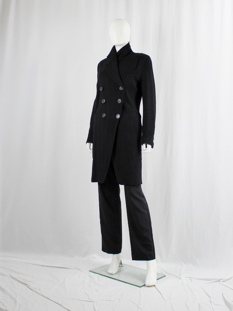 Ann Demeulemeester black long coat with asymmetric double