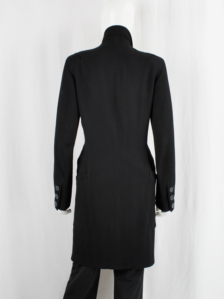 Ann Demeulemeester black long coat with asymmetric double breasted