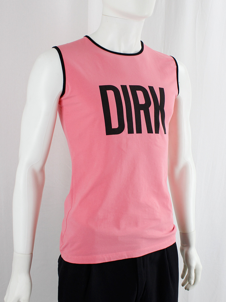 Dirk Bikkembergs hot pink sleeveless tee with black piping