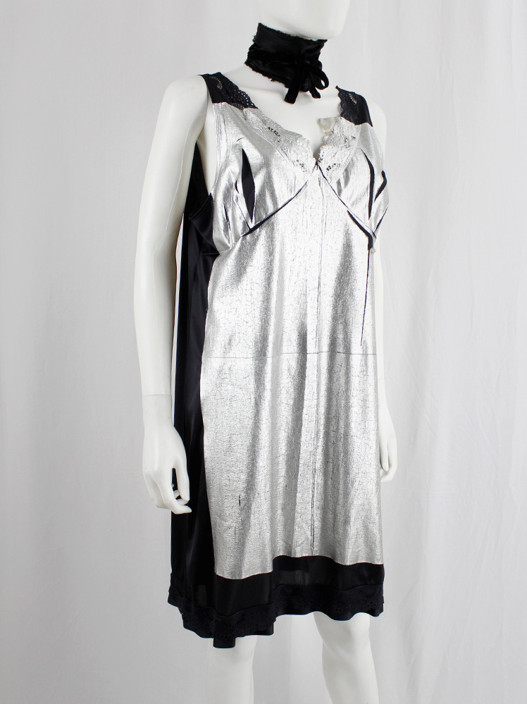 Maison Martin Margiela artisanal black slip dress with lace