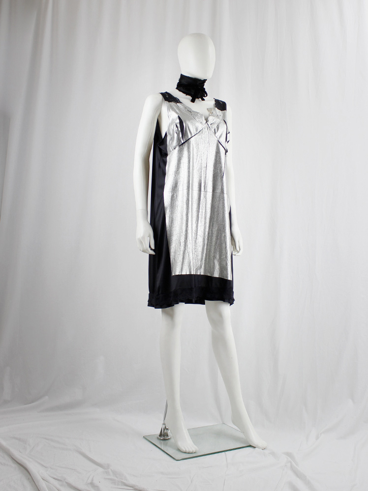 Maison Martin Margiela artisanal black slip dress with lace