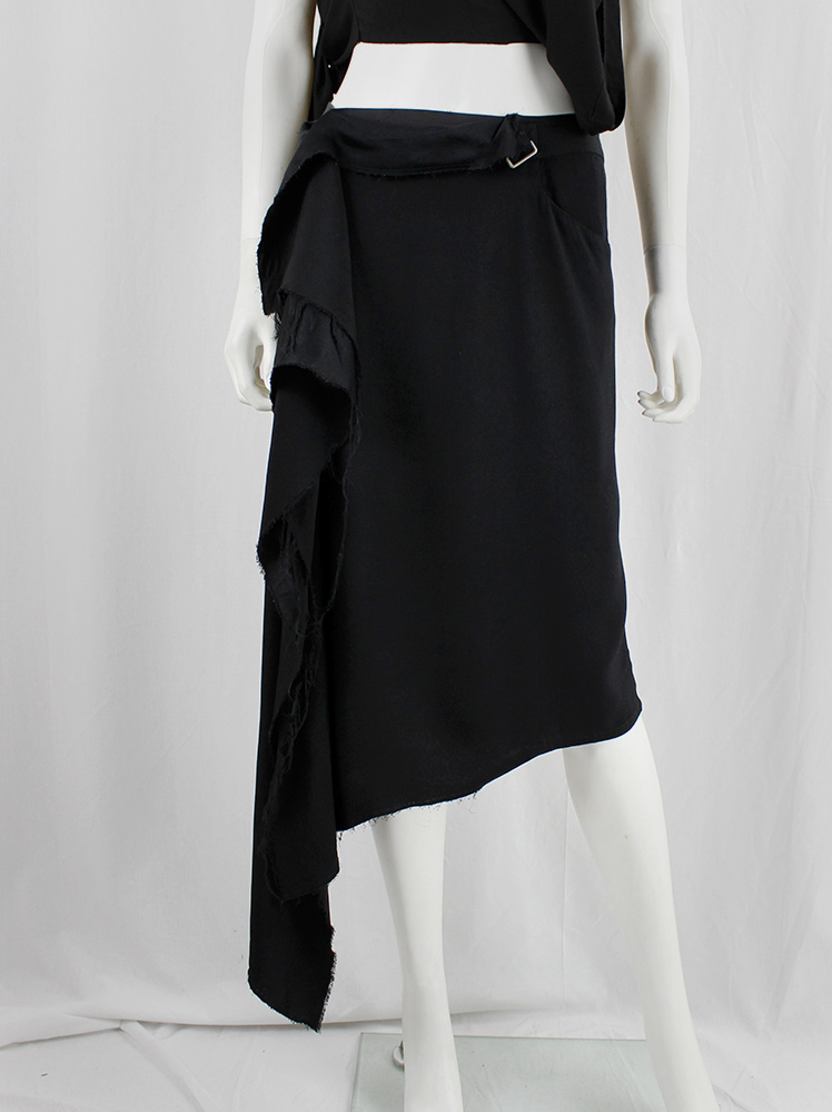 Maison Martin Margiela black long asymmetric skirt torn from the