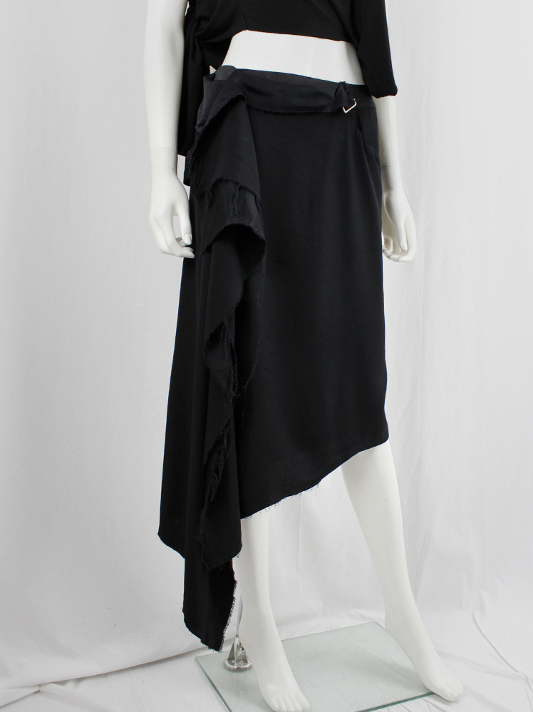 Maison Martin Margiela black long asymmetric skirt torn from the