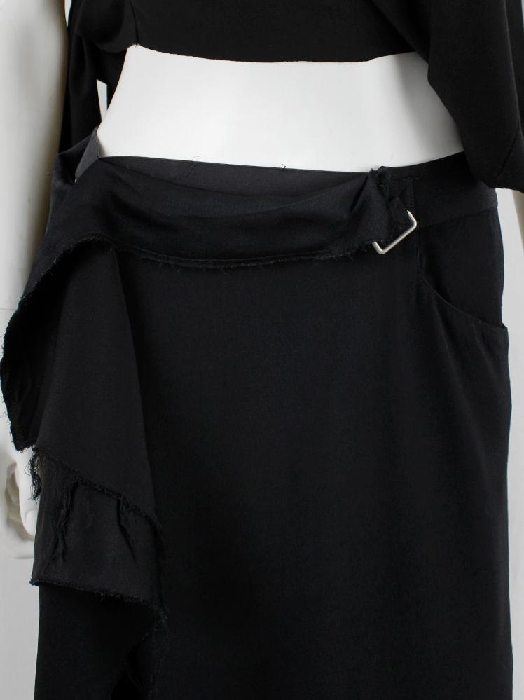 Maison Martin Margiela black long asymmetric skirt torn from the