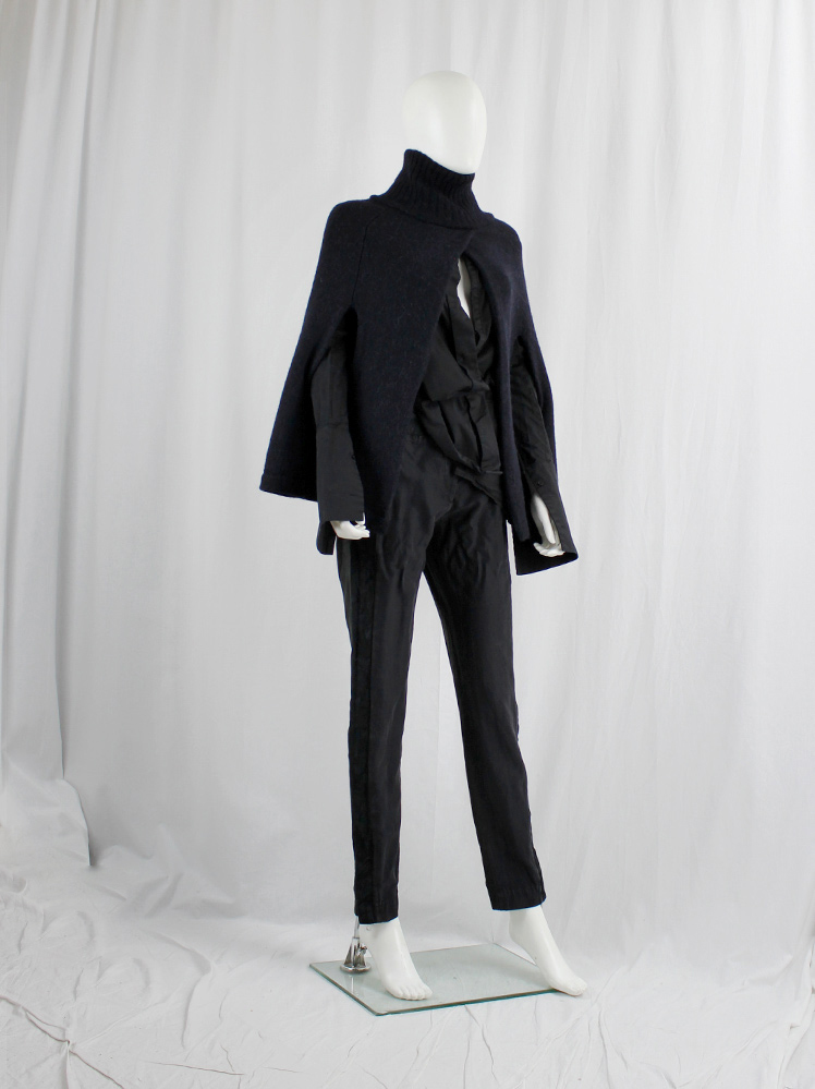 Ann Demeulemeester black wool turtleneck poncho with slit Ann Demeulemeester black wool turtleneck poncho with slit
