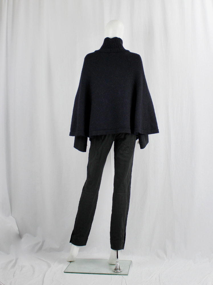 Ann Demeulemeester black wool turtleneck poncho with slit