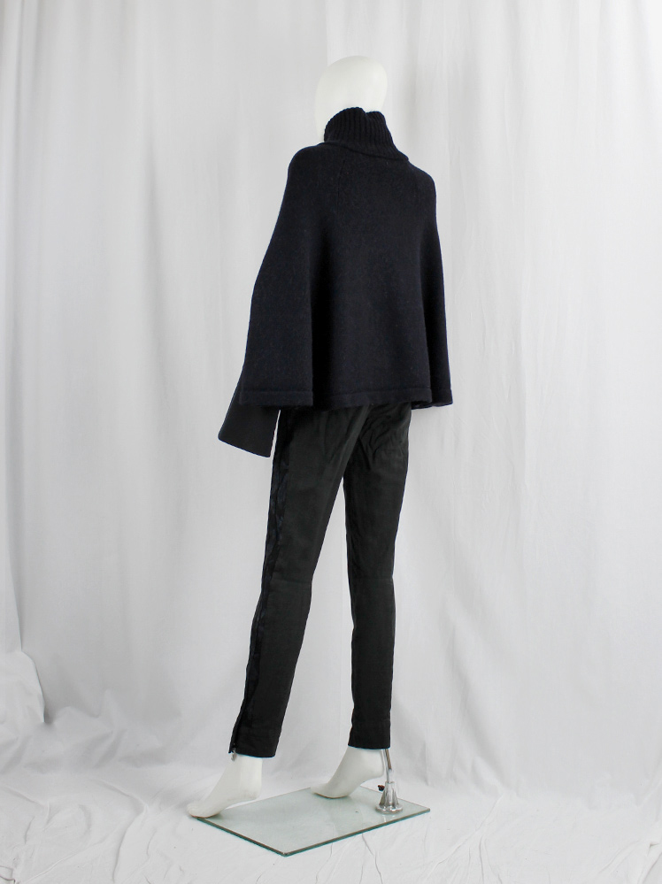 Ann Demeulemeester black wool turtleneck poncho with slit