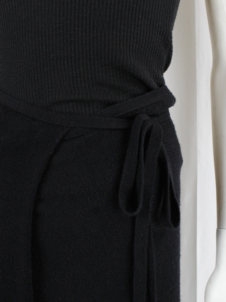 vintage Ann Demeulemeester black wool wrap skirt with longer side drape fall 2000