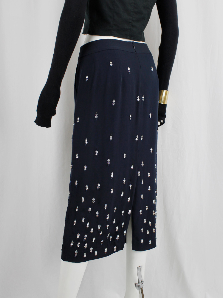 Dries Van Noten dark blue skirt with silver sequins and