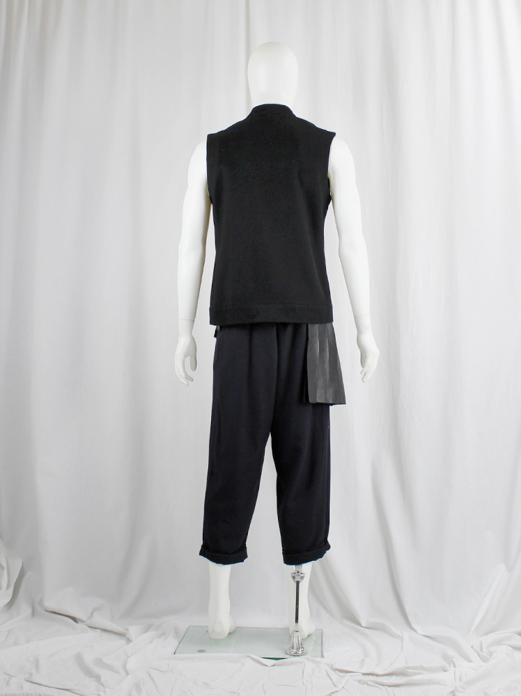 トップス Early 20th Century Black Wool Gilet Mens Waistcoat Gilet Real Genuine Suede Leather Retro