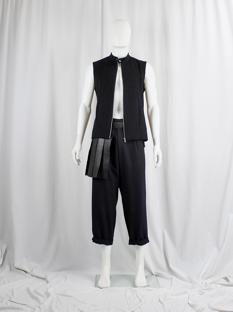 Lieve Van Gorp black wool sleeveless biker vest with
