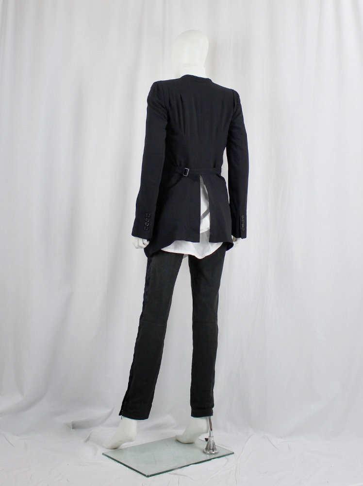 Ann Demeulemeester black front tied cutaway blazer with back