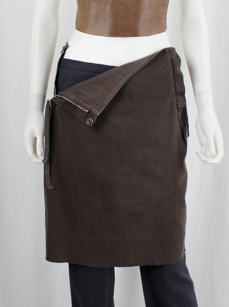 Maison Martin Margiela 6 brown mirrored skirt with double zipper