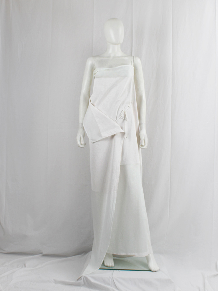 Ann Demeulemeester white sheer wrapped dress with painted block