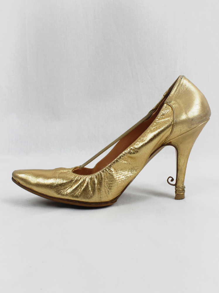 24SS new/Maison Margiela ダメージ加工パンプス Pumps Gold Maison Martin Margiela gold destroyed pumps with curled heel