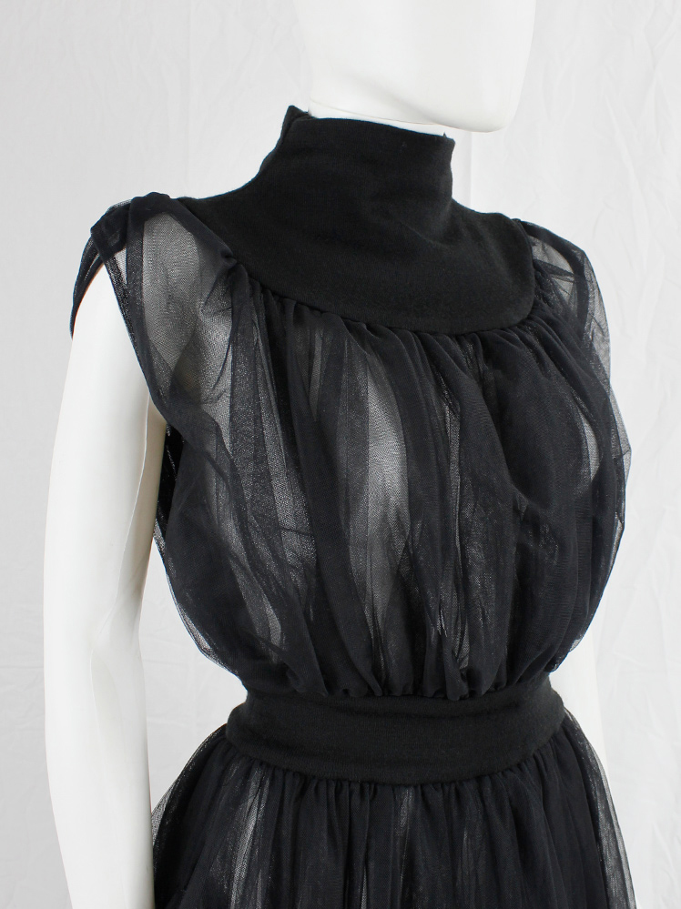 Noir Kei Ninomiya black multi-layered tulle dress with wool knit