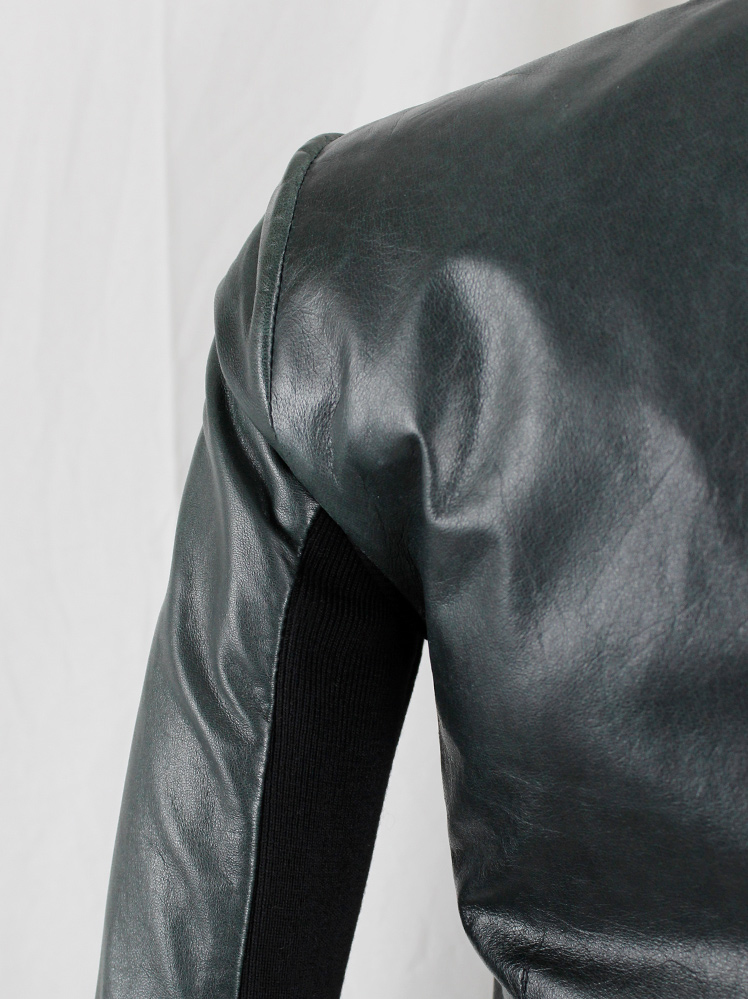 Rick Owens dark green leather asymmetric biker jacket with Rick Owens dark green leather asymmetric biker jacket with