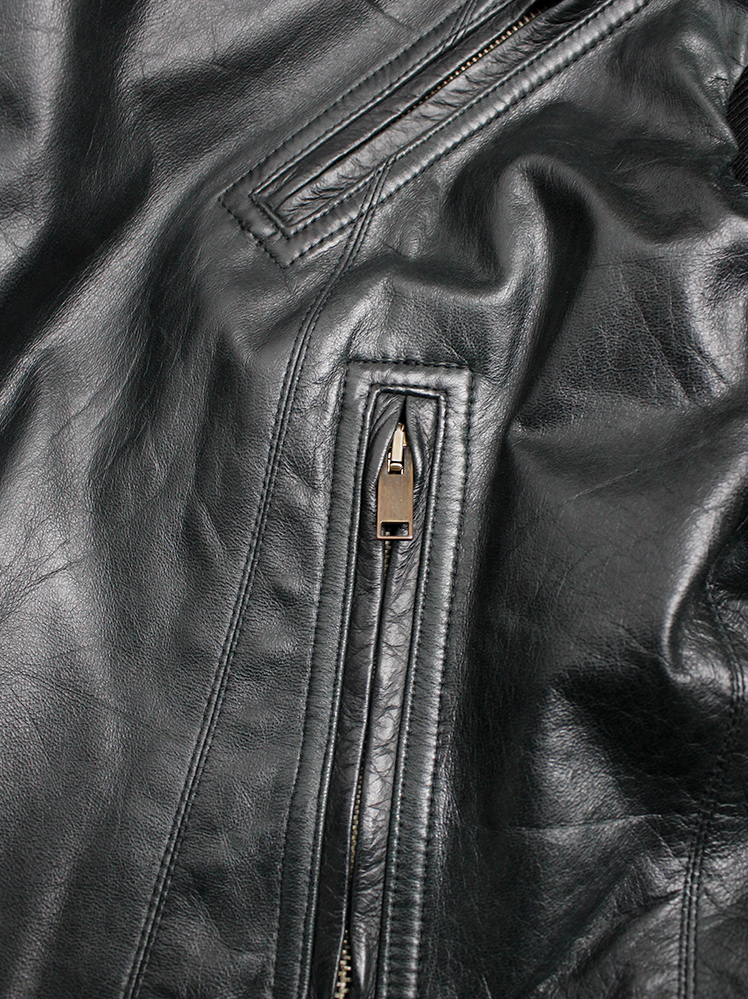 Rick Owens dark green leather asymmetric biker jacket with Rick Owens dark green leather asymmetric biker jacket with