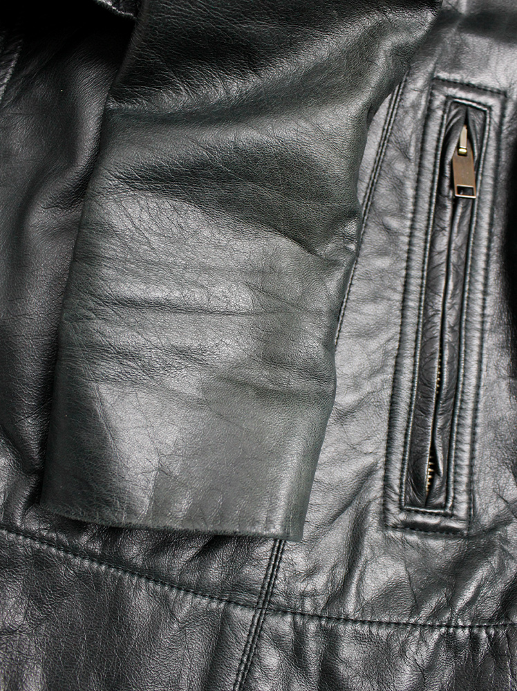 Rick Owens dark green leather asymmetric biker jacket with