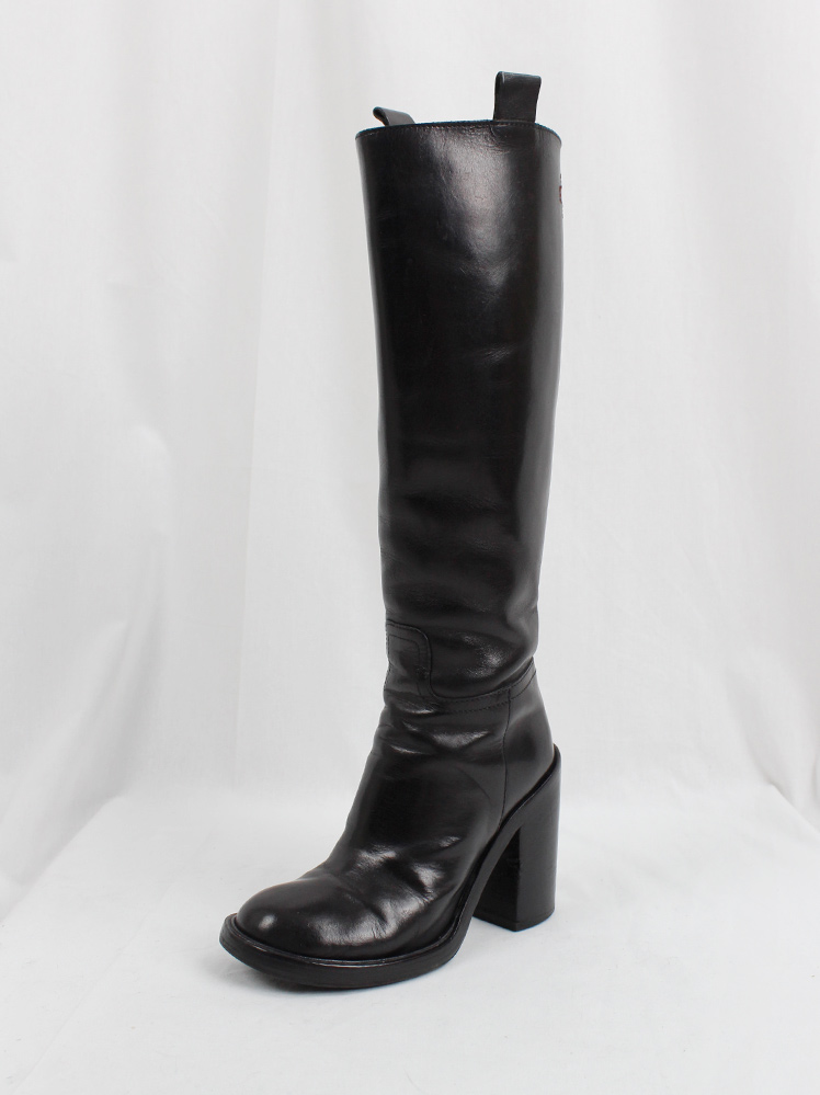 A.F. Vandevorst black tall riding boots with high heel and