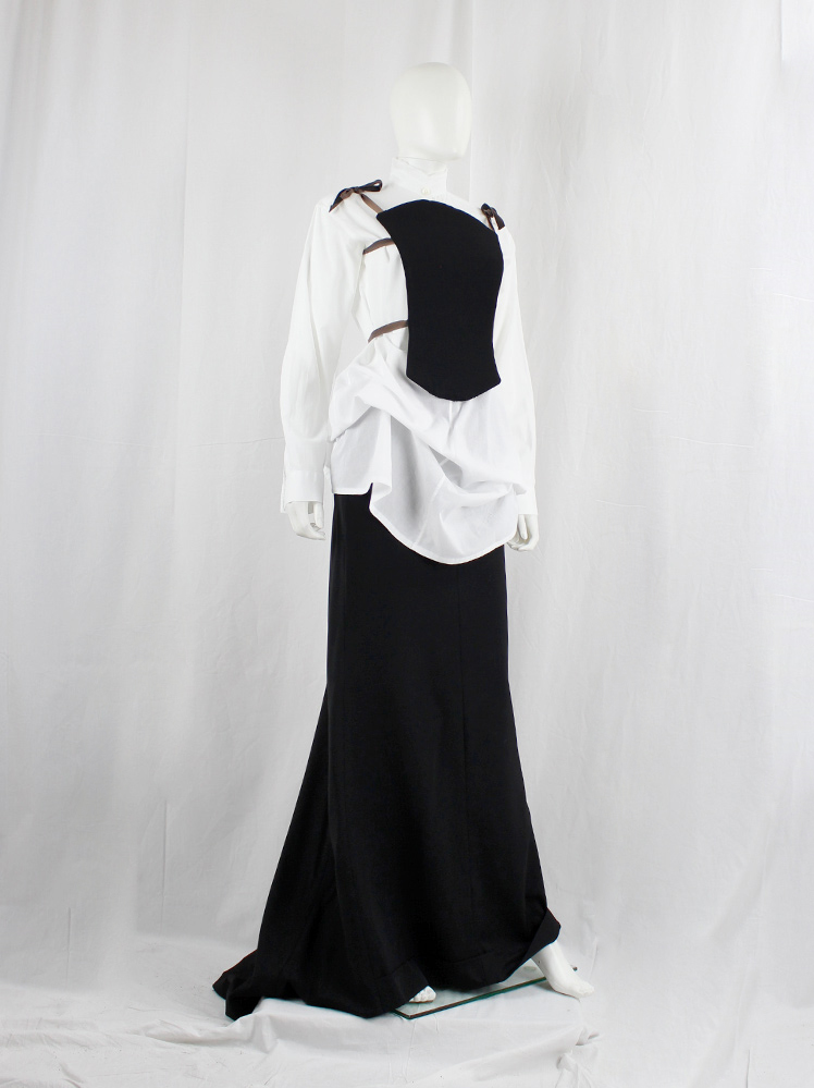 Dirk Van Saene black padded breastplate with brown ribbons