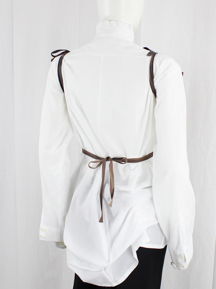 Dirk Van Saene black padded breastplate with brown ribbons — fall 