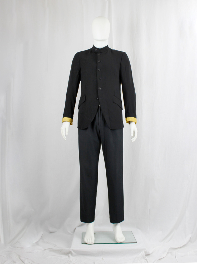 ANN DEMEULEMEESTER 2008AW ラペルデザインジャケットXS Ann Demeulemeester black bellboy jacket with 6 front button