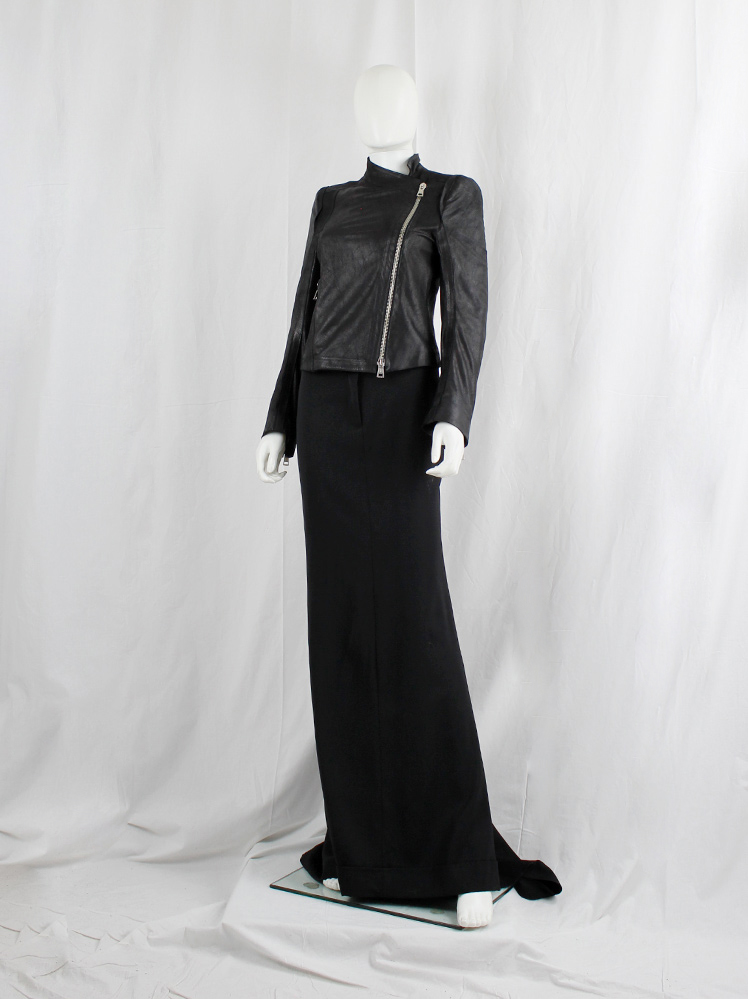 本人期　ANN DEMEULEMEESTER leatherjacket Ann Demeulemeester black leather biker jacket with double