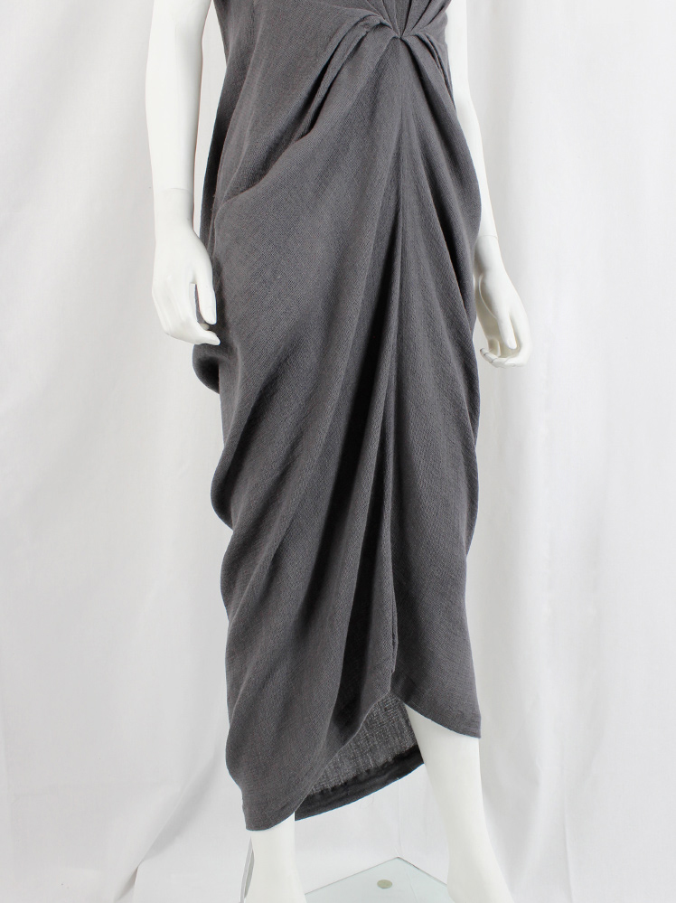 vintage Rick Owens STRUTTER grey long lobster dress with pleated front and draped back spring 2009 (1)