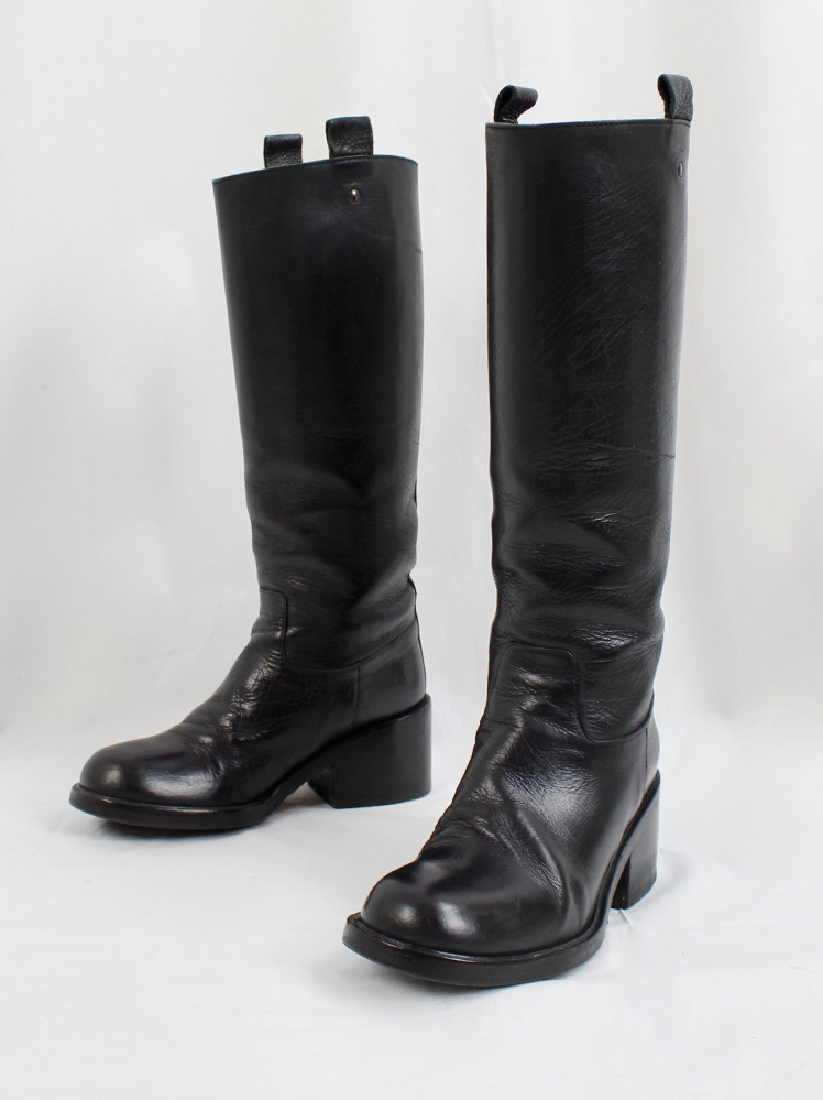 vintage Af Vandevorst dark grey tall classic studded riding boots with low heel (16)