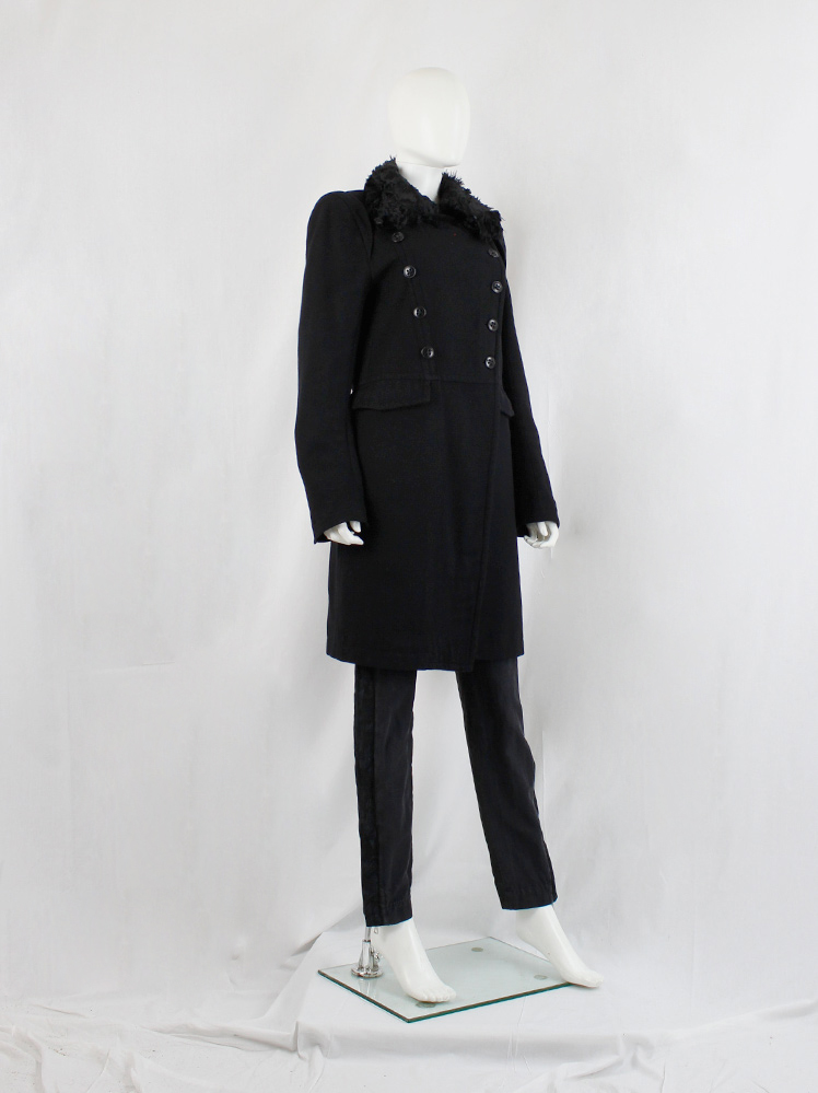 Ann Demeulemeester black long double breasted coat with