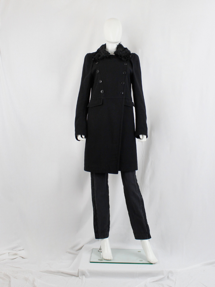 Ann Demeulemeester black long double breasted coat with