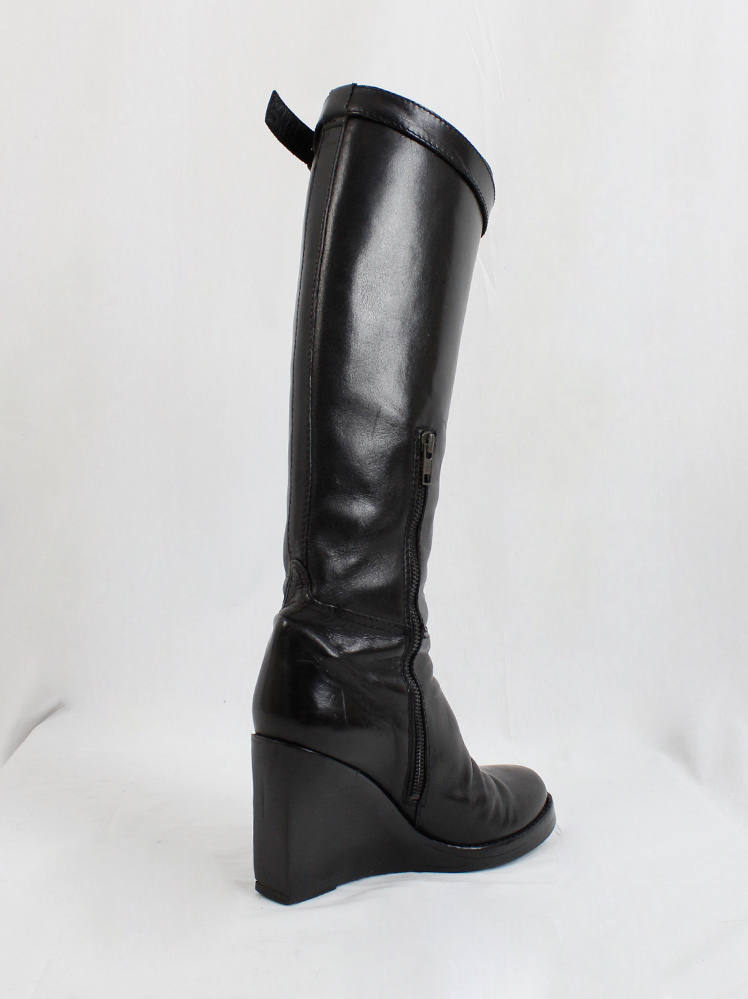 vintage Ann Demeulemeester black tall wedge boots with belt strap fall 2009 (15)