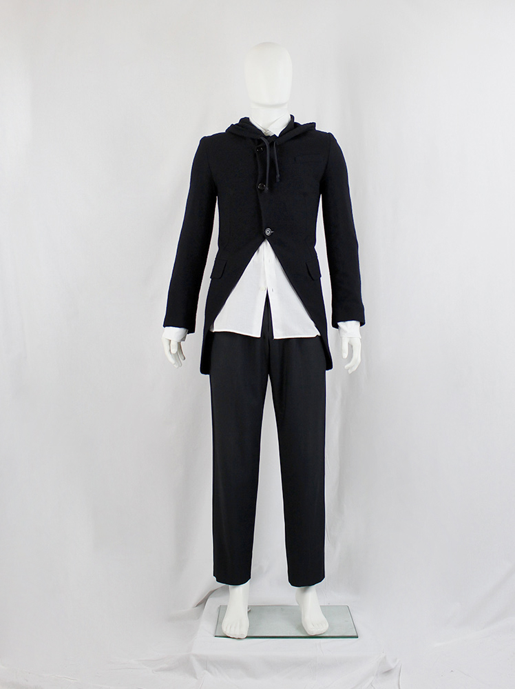 vintage Ann Demeulemeester black wool cutaway blazer with hood spring 2011 (10)