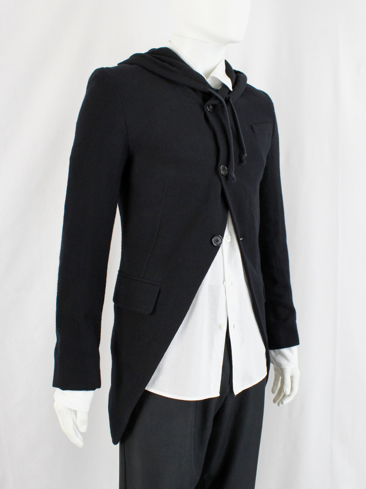 vintage Ann Demeulemeester black wool cutaway blazer with hood spring 2011 (13)
