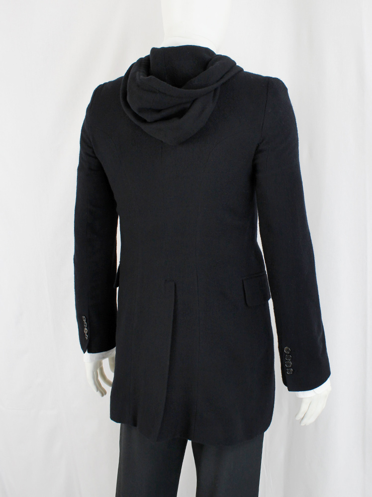 vintage Ann Demeulemeester black wool cutaway blazer with hood spring 2011 (22)