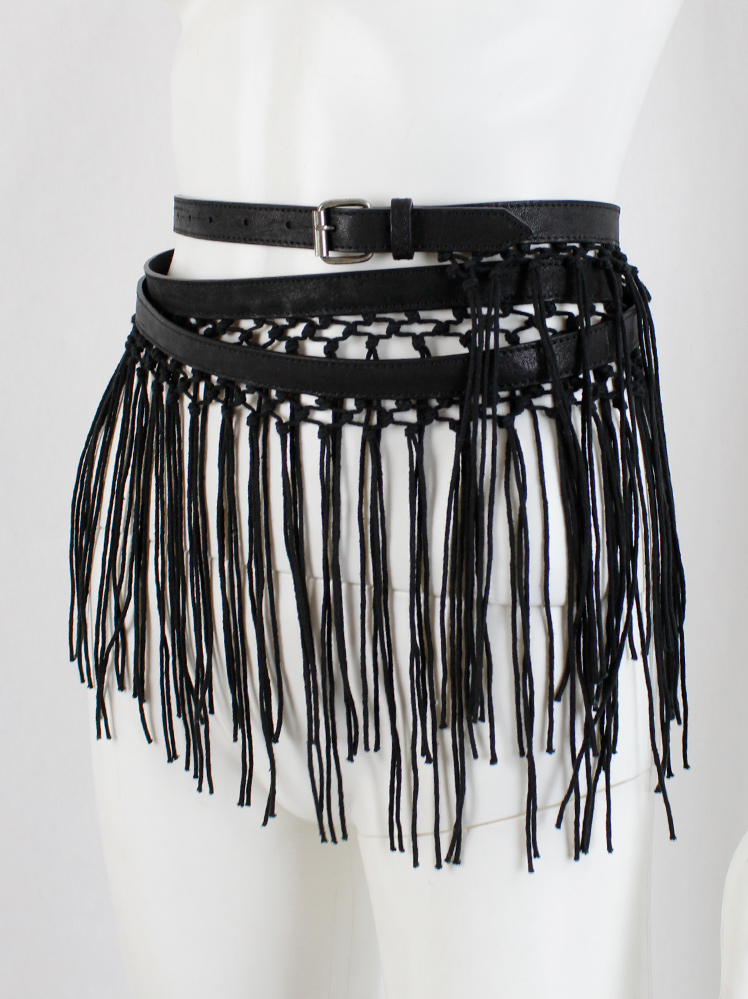 vintage Ann Demeulemeester long leather belt with macrame fringe (19)