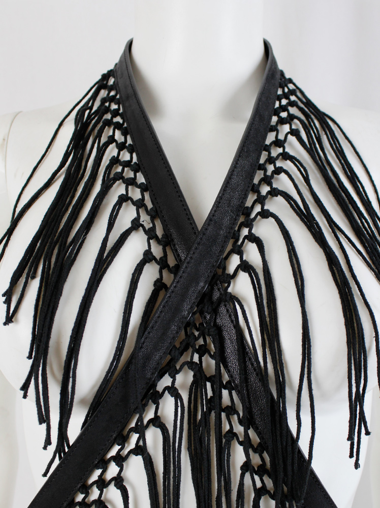 vintage Ann Demeulemeester long leather belt with macrame fringe (8)