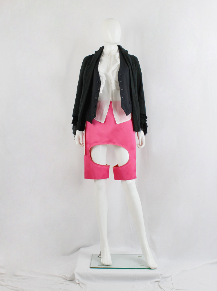 Comme des Garçons hot pink neoprene shorts with circular leg
