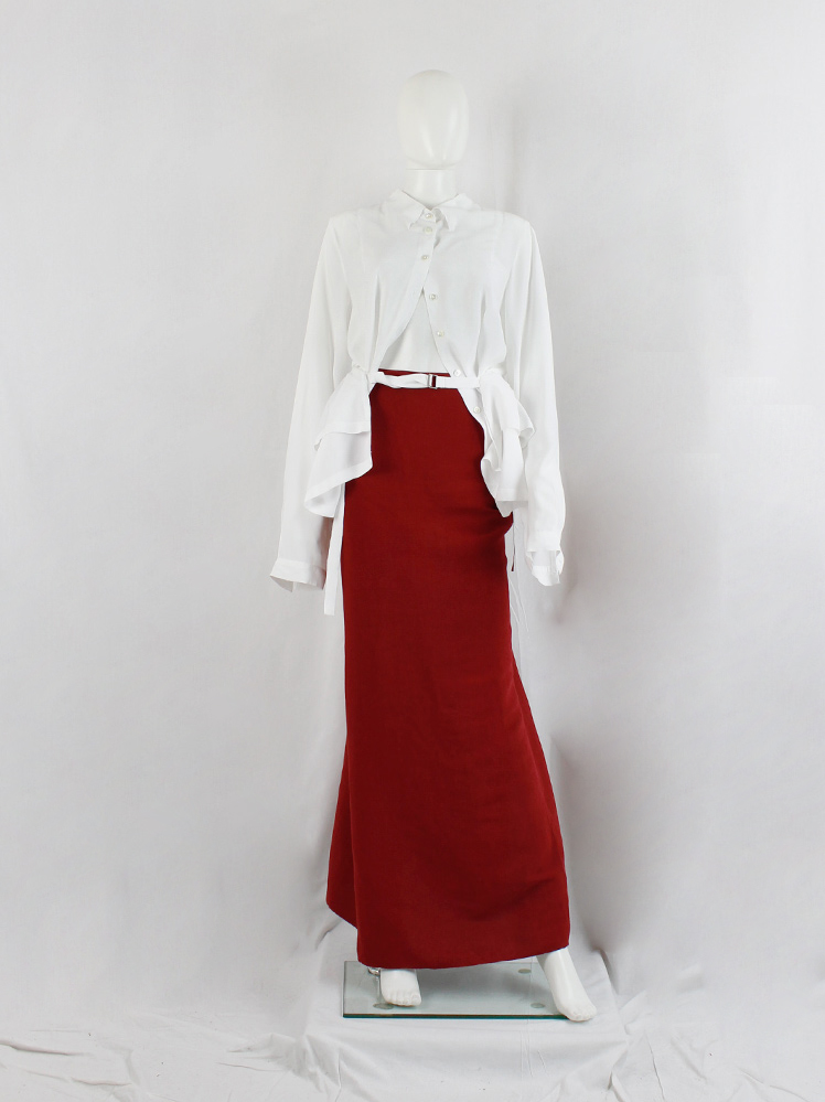 Dries Van Noten red floor length skirt with train that Dries Van Noten red floor length skirt with train that