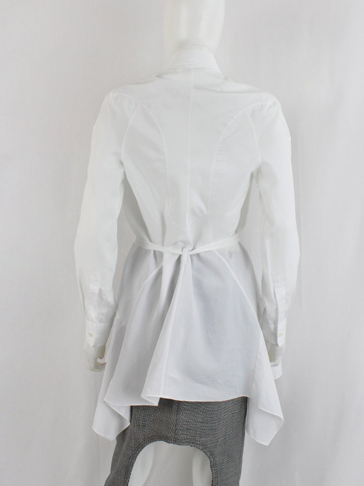vintage Junya Watanabe white flared shirt with curved front buttonflap and tailed back (18)