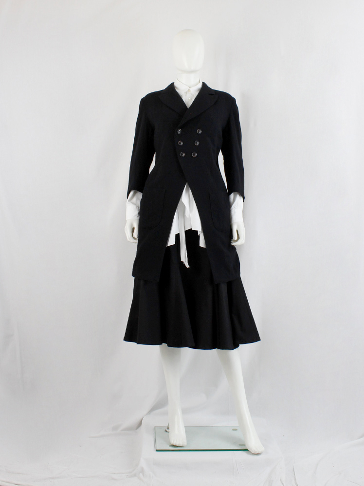 Y's Yohji Yamamoto black long cutaway coat with double